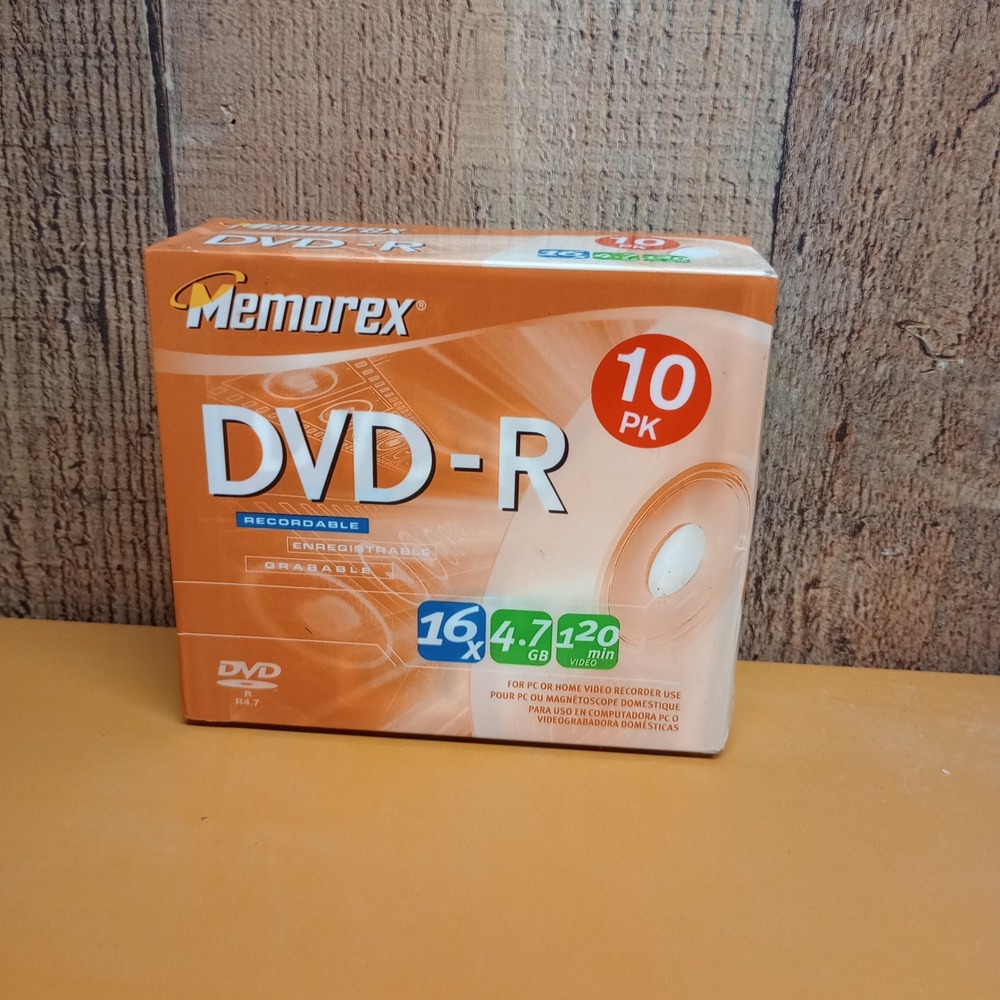 Memorex DVD-R 4.7GB 120min 16x Recordable Blank Discs 10 Pack Slim Jewel Cases